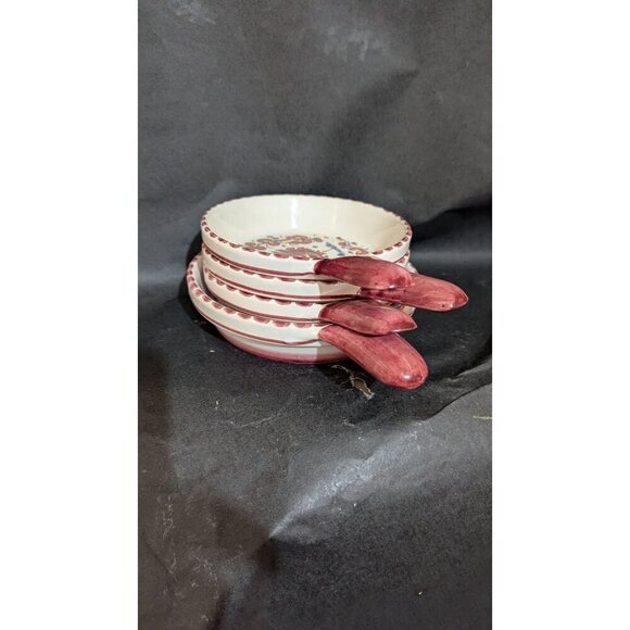 Paul Vogt handled bowls Rooster floral design Red Farmhouse Cottage 4 - Picture 5 of 8